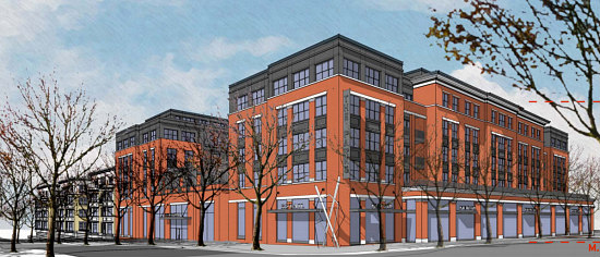 Updated rendering of Building A as viewed from the southeast on Georgia Avenue